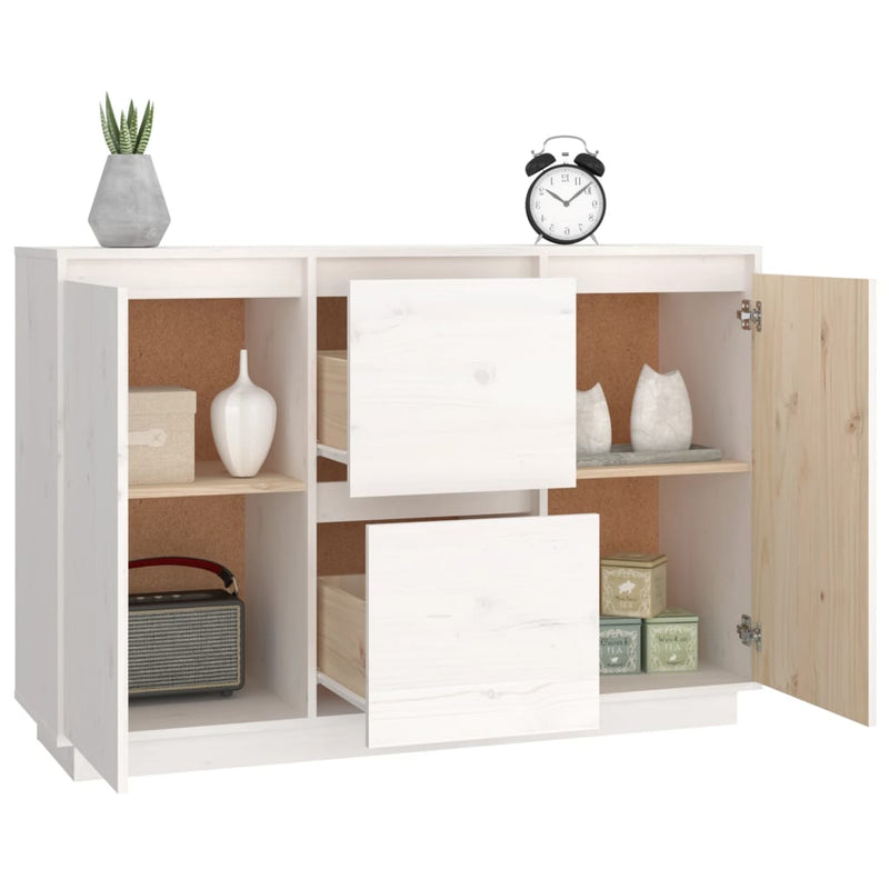 vidaXL fehér tömör fenyőfa tálalószekrény 111 x 34 x 75 cm