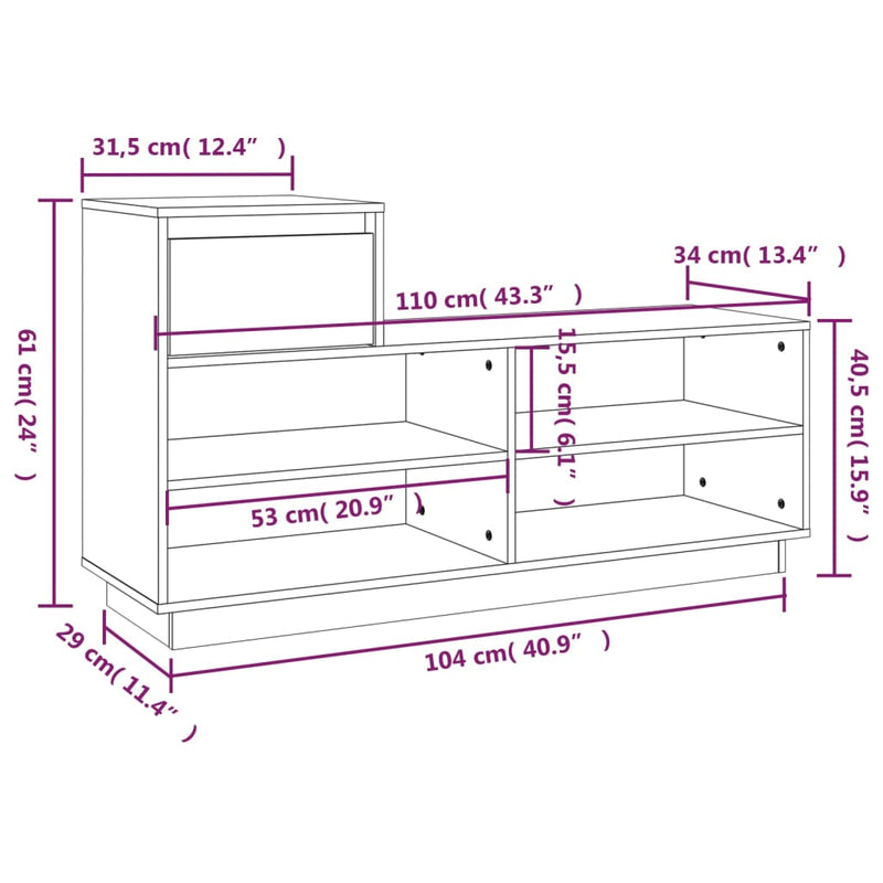 vidaXL tömör fenyőfa cipőszekrény 110 x 34 x 61 cm