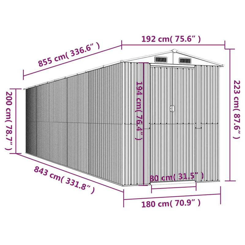 vidaXL zöld horganyzott acél kerti fészer 192x855x223 cm