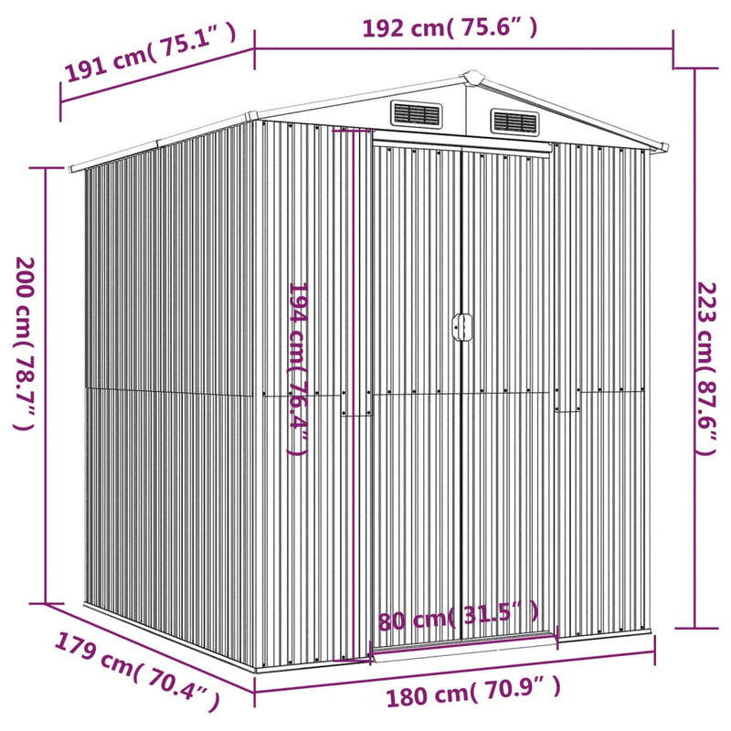 vidaXL sötétbarna horganyzott acél kerti fészer 192 x 191 x 223 cm