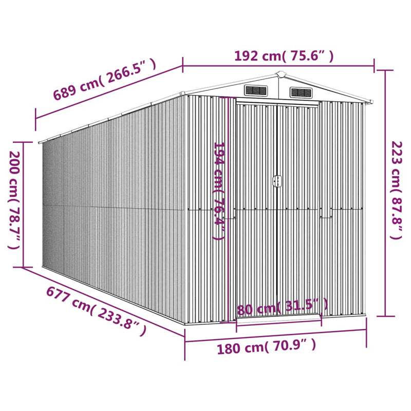 vidaXL sötétbarna horganyzott acél kerti fészer 192 x 689 x 223 cm