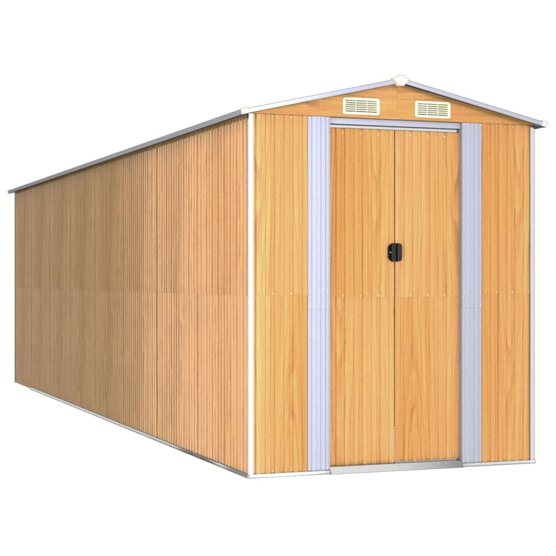 vidaXL világosbarna horganyzott acél kerti fészer 192x689x223 cm