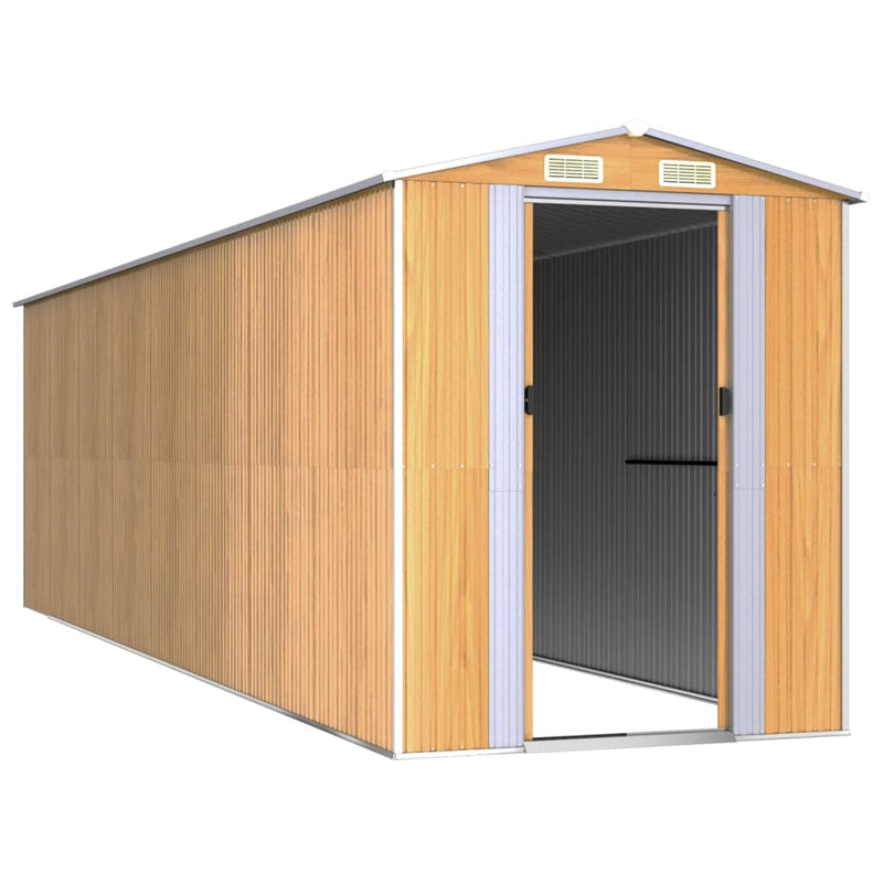 vidaXL világosbarna horganyzott acél kerti fészer 192x689x223 cm