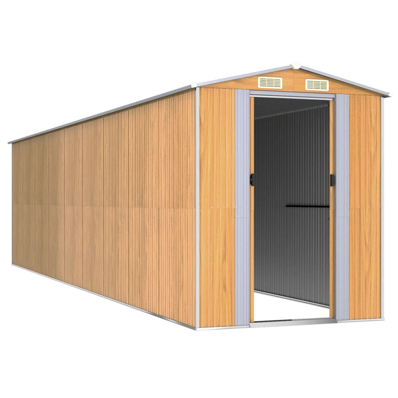 vidaXL világosbarna horganyzott acél kerti fészer 192x772x223 cm