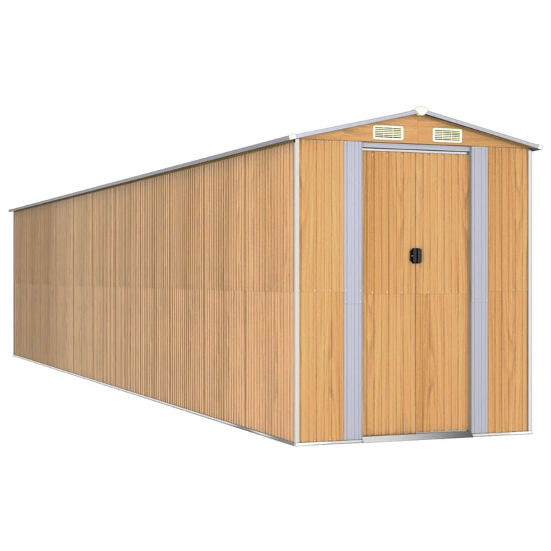 vidaXL világosbarna horganyzott acél kerti fészer 192x938x223 cm