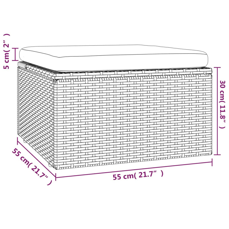 vidaXL szürke polyrattan kerti lábtartó párnával 55 x 55 x 30 cm