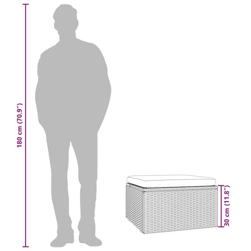 vidaXL szürke polyrattan kerti lábtartó párnával 55 x 55 x 30 cm