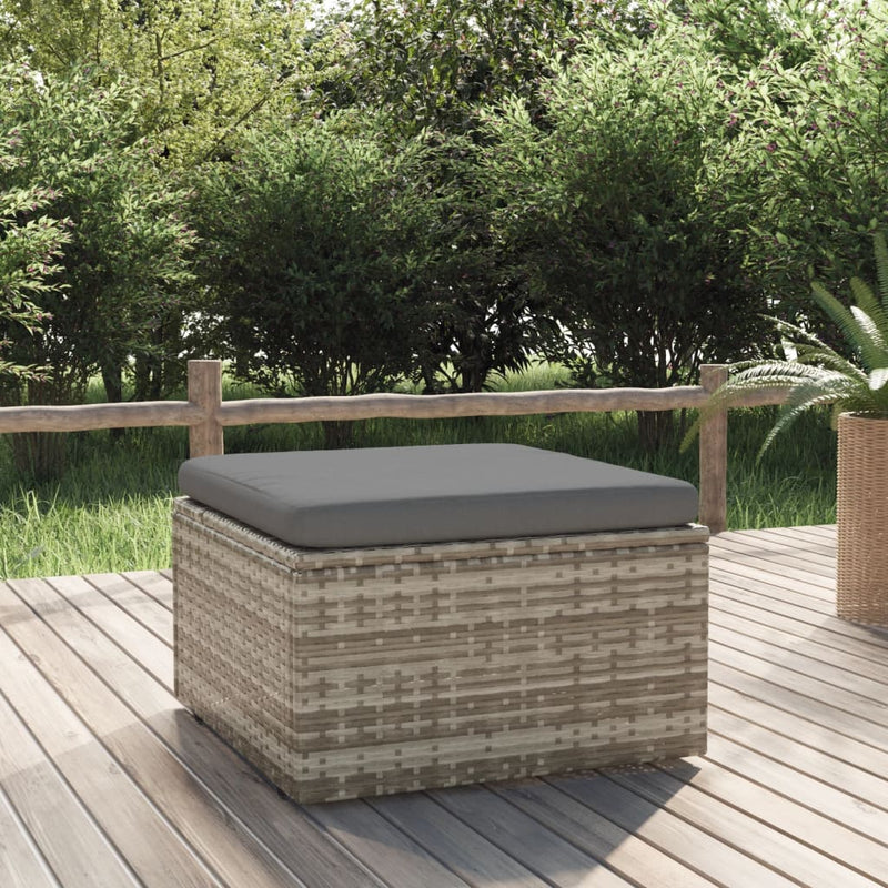 vidaXL szürke polyrattan kerti lábtartó párnával 55 x 55 x 30 cm