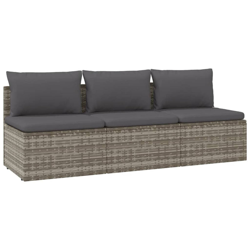 vidaXL 3 személyes szürke polyrattan kerti kanapé párnával