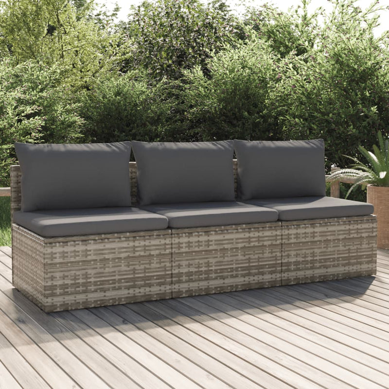 vidaXL 3 személyes szürke polyrattan kerti kanapé párnával