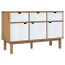 vidaXL OTTA barna és fehér tömör fenyőfa tálalószekrény 114x43x73,5 cm