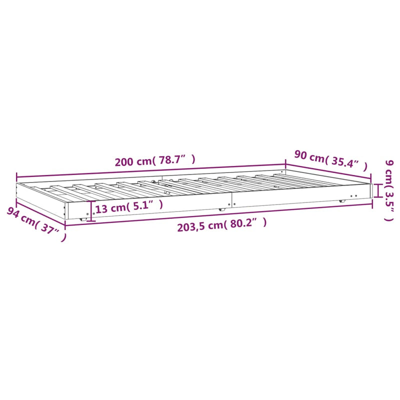vidaXL tömör fenyőfa ágy matrac nélkül 90 x 200 cm