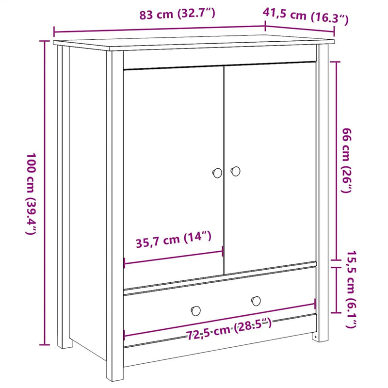 vidaXL tömör fenyőfa tálalószekrény 83x41,5x100 cm