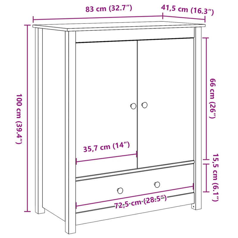 vidaXL szürke tömör fenyőfa tálalószekrény 83 x 41,5 x 100 cm