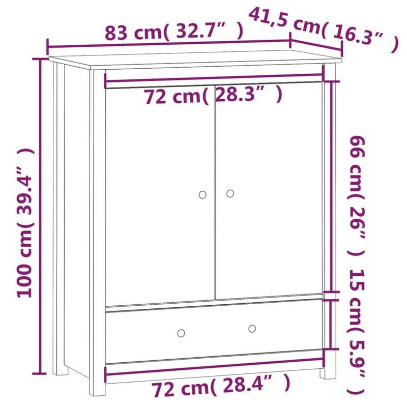 vidaXL fekete tömör fenyőfa tálalószekrény 83 x 41,5 x 100 cm