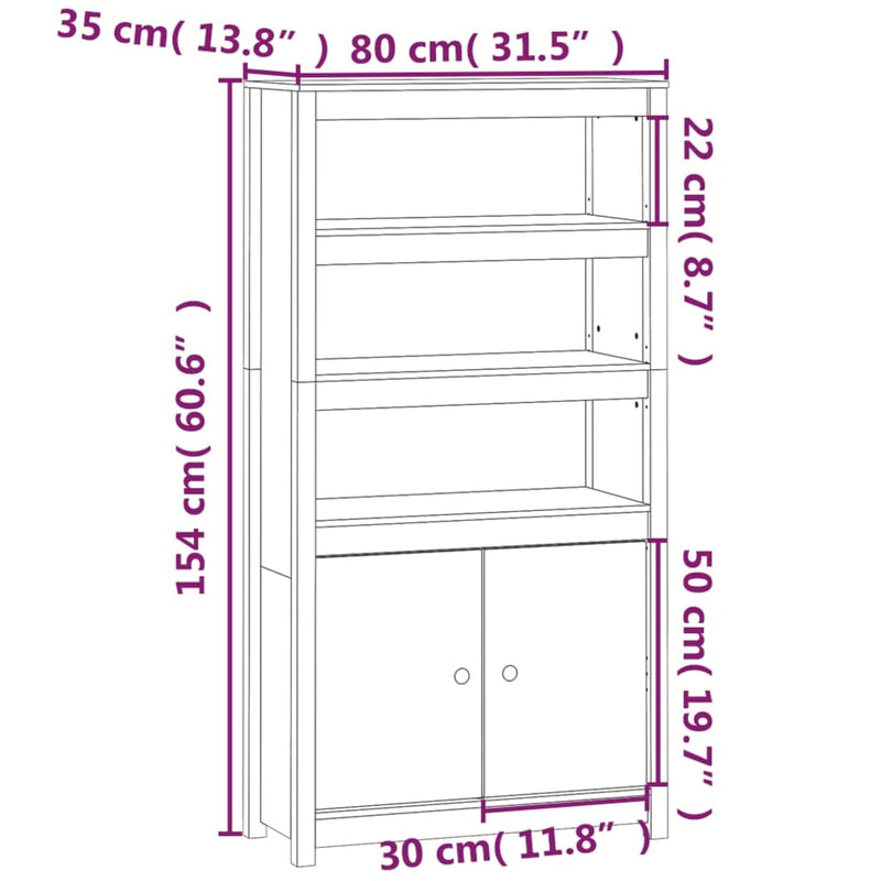 vidaXL fekete tömör fenyőfa magasszekrény 80 x 35 x 154 cm