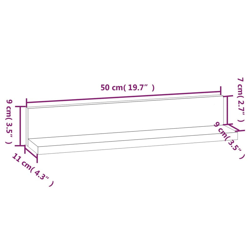vidaXL 2 db fehér tömör fenyőfa falipolc 50 x 11 x 9 cm