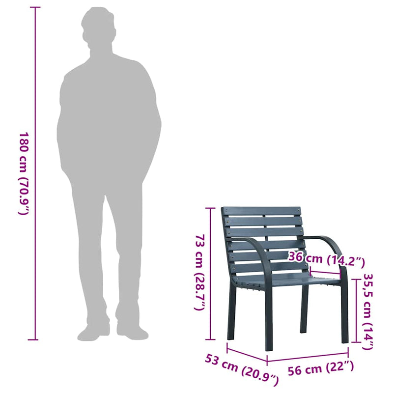 vidaXL 2 db szürke tömör fenyőfa és porszórt acél kerti szék