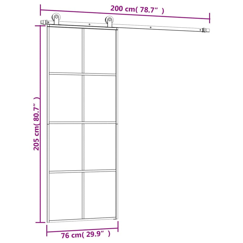 vidaXL ESG üveg és alumínium tolóajtó fémszerelvény-szettel 76x205 cm