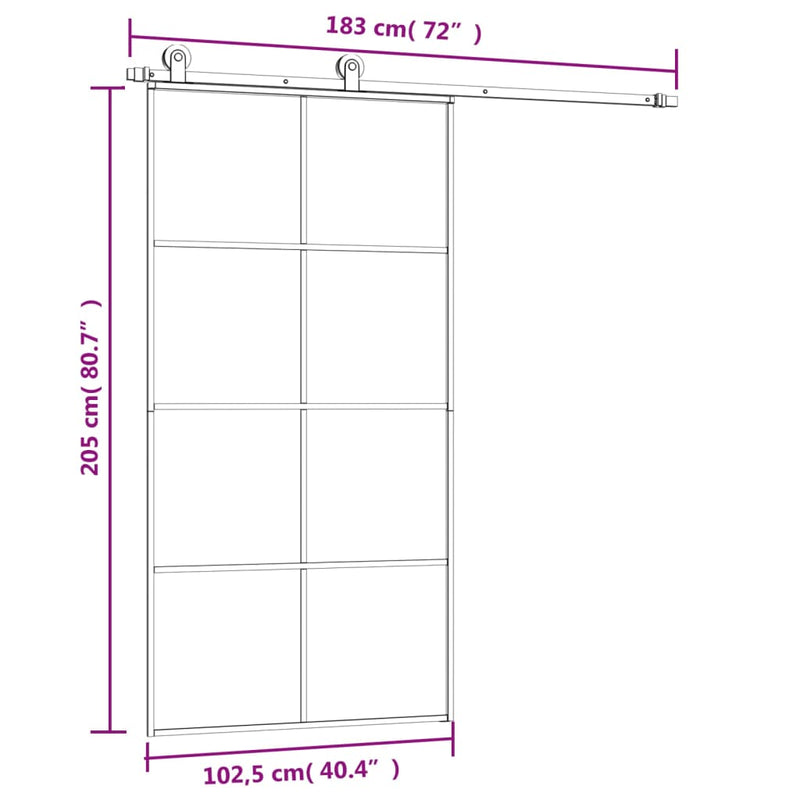 vidaXL ESG üveg-alumínium tolóajtó fémszerelvény-szettel 102,5x205 cm