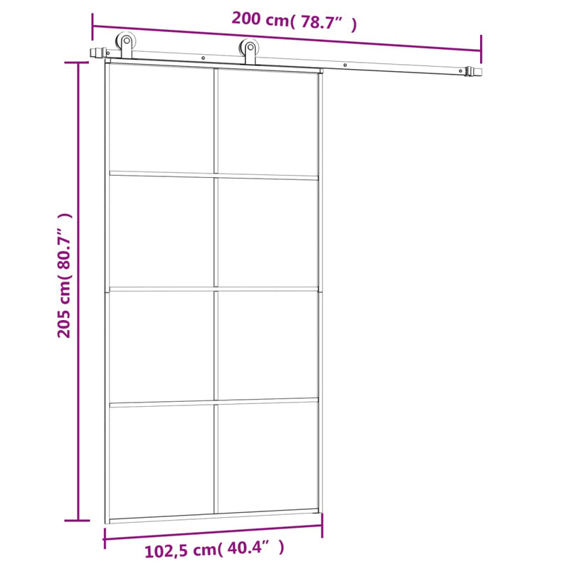 vidaXL ESG üveg-alumínium tolóajtó fémszerelvény-szettel 102,5x205 cm
