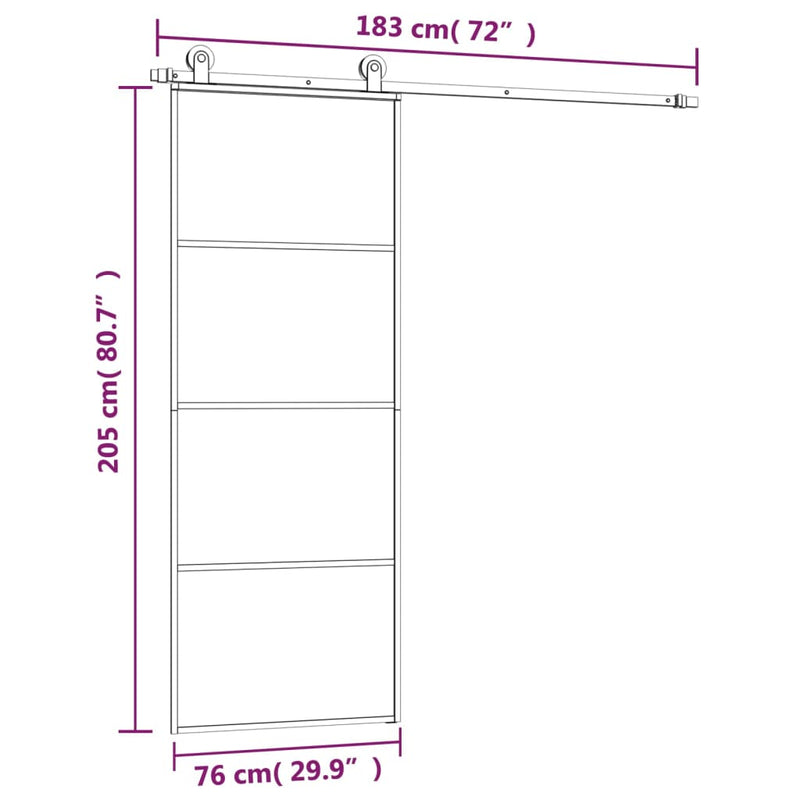 vidaXL ESG üveg és alumínium tolóajtó fémszerelvény-szettel 76x205 cm