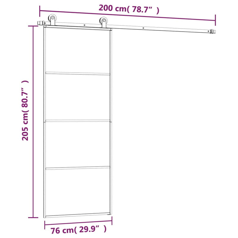 vidaXL ESG üveg és alumínium tolóajtó fémszerelvény-szettel 76x205 cm