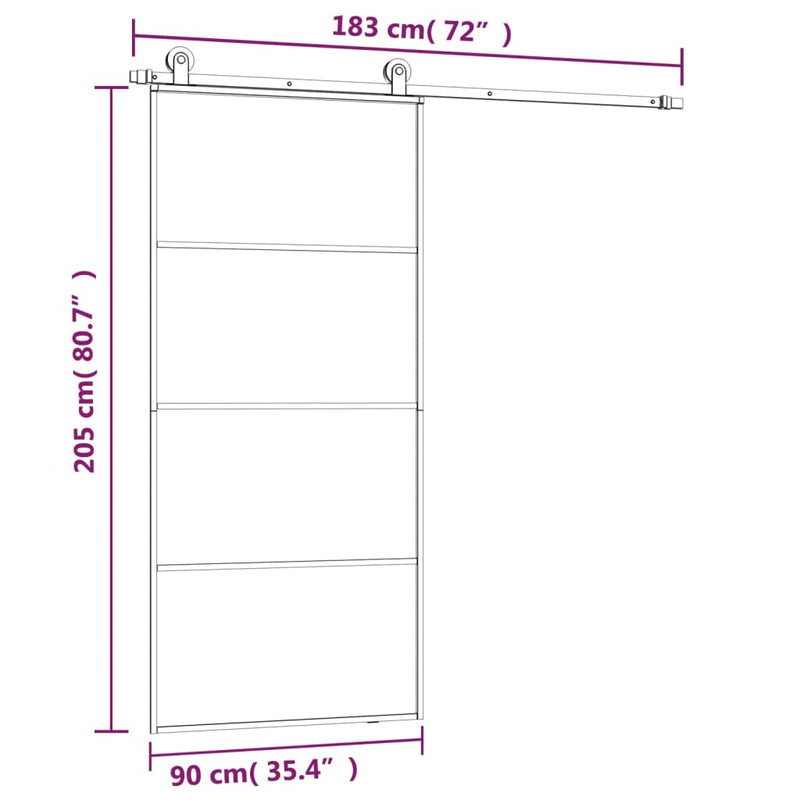 vidaXL ESG üveg és alumínium tolóajtó fémszerelvény-szettel 90x205 cm