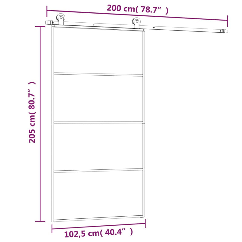vidaXL ESG üveg-alumínium tolóajtó fémszerelvény-szettel 102,5x205 cm