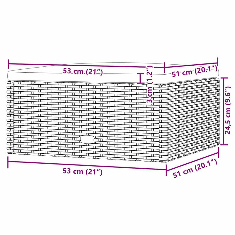 vidaXL fekete polyrattan kerti lábtartó párnával