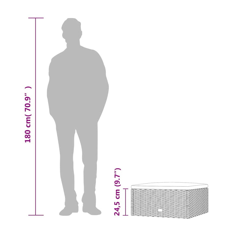 vidaXL fekete polyrattan kerti lábtartó párnával