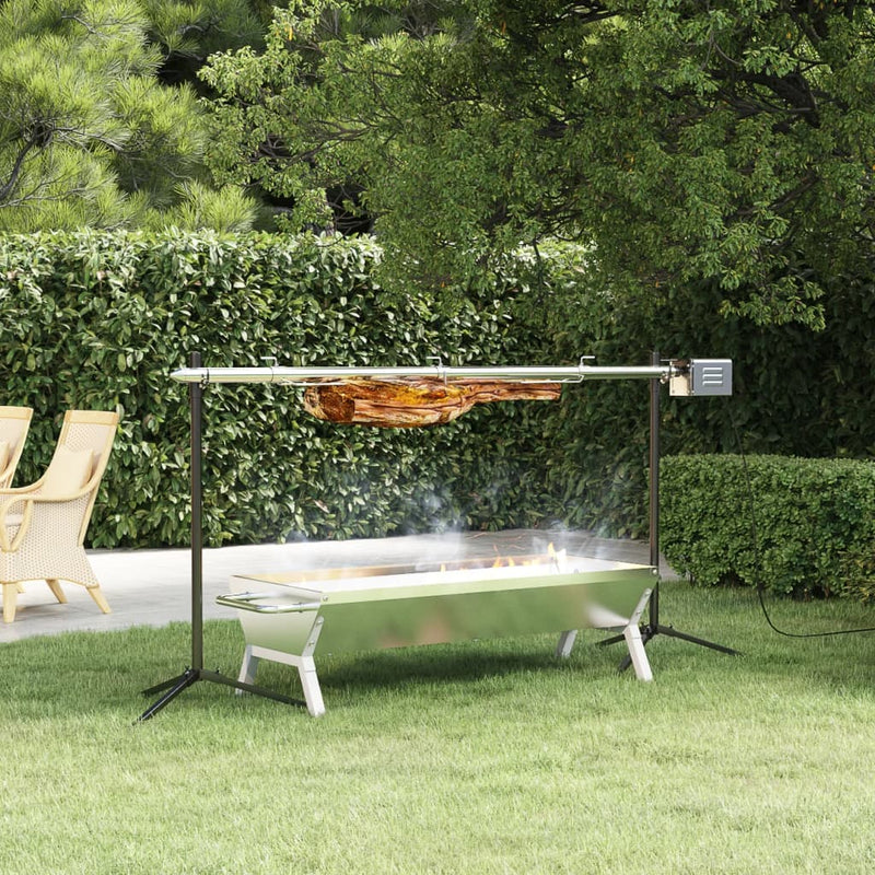 vidaXL rozsdamentes acél automata grillsütő motorral 150x46,5x82,5 cm