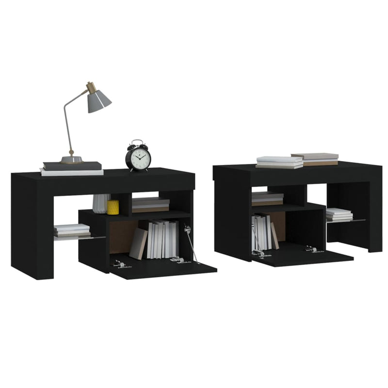 vidaXL 2 db fekete színű LED-lámpás éjjeliszekrény 70x36,5x40 cm