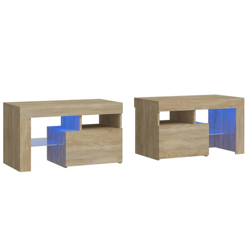 vidaXL 2 db sonoma tölgy színű LED-lámpás éjjeliszekrény 70x36,5x40 cm