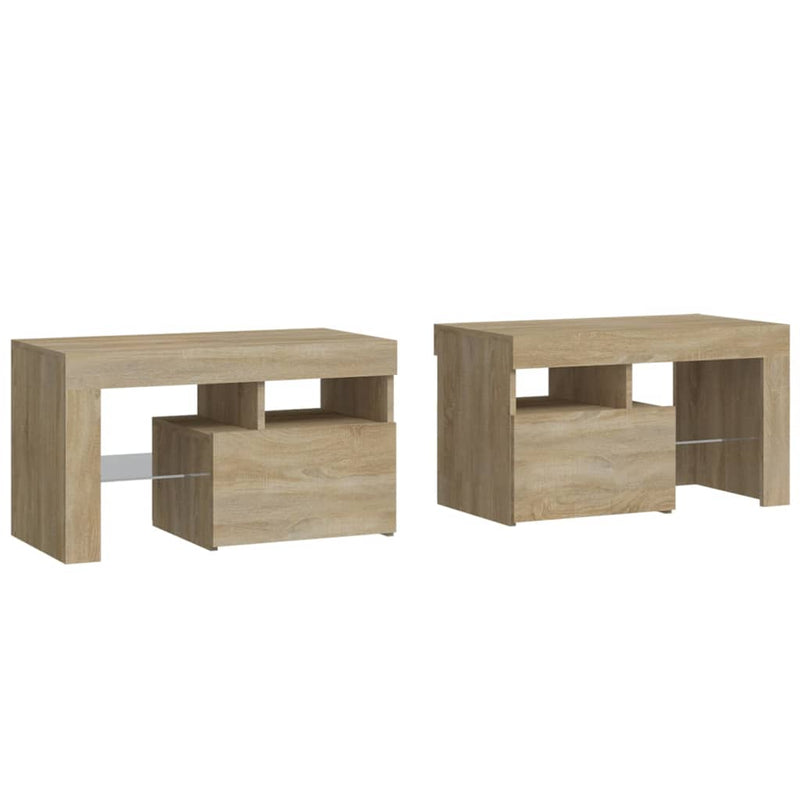 vidaXL 2 db sonoma tölgy színű LED-lámpás éjjeliszekrény 70x36,5x40 cm