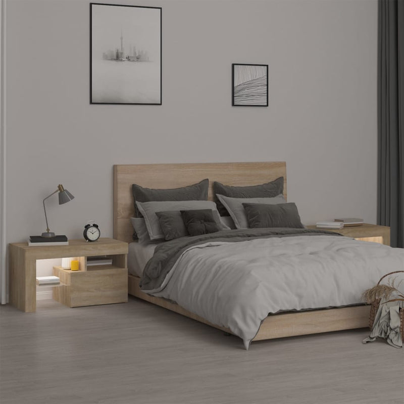 vidaXL 2 db sonoma tölgy színű LED-lámpás éjjeliszekrény 70x36,5x40 cm