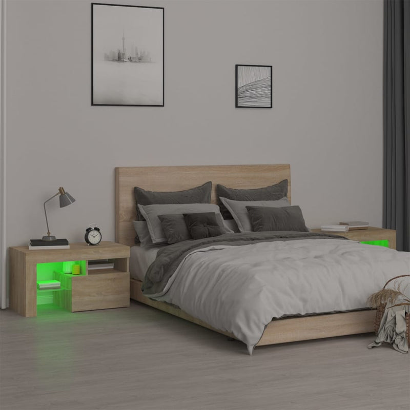 vidaXL 2 db sonoma tölgy színű LED-lámpás éjjeliszekrény 70x36,5x40 cm