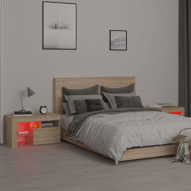 vidaXL 2 db sonoma tölgy színű LED-lámpás éjjeliszekrény 70x36,5x40 cm