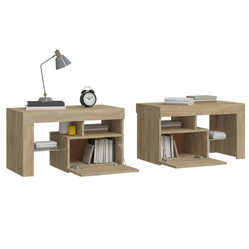 vidaXL 2 db sonoma tölgy színű LED-lámpás éjjeliszekrény 70x36,5x40 cm