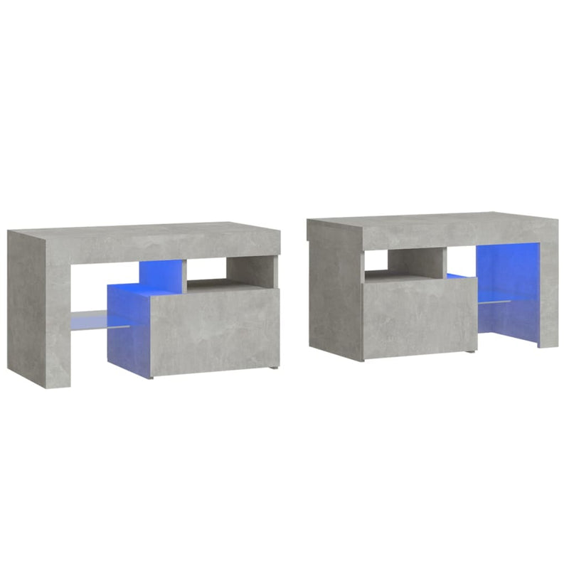 vidaXL 2 db betonszürke LED-lámpás éjjeliszekrény 70x36,5x40 cm