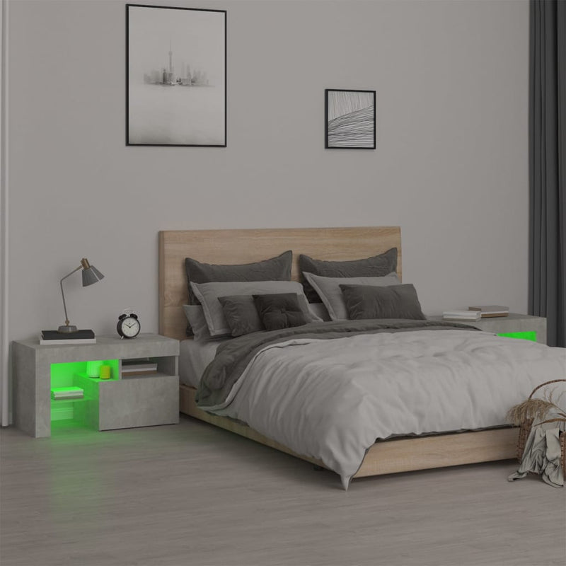 vidaXL 2 db betonszürke LED-lámpás éjjeliszekrény 70x36,5x40 cm