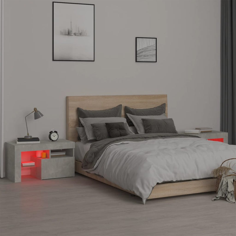 vidaXL 2 db betonszürke LED-lámpás éjjeliszekrény 70x36,5x40 cm
