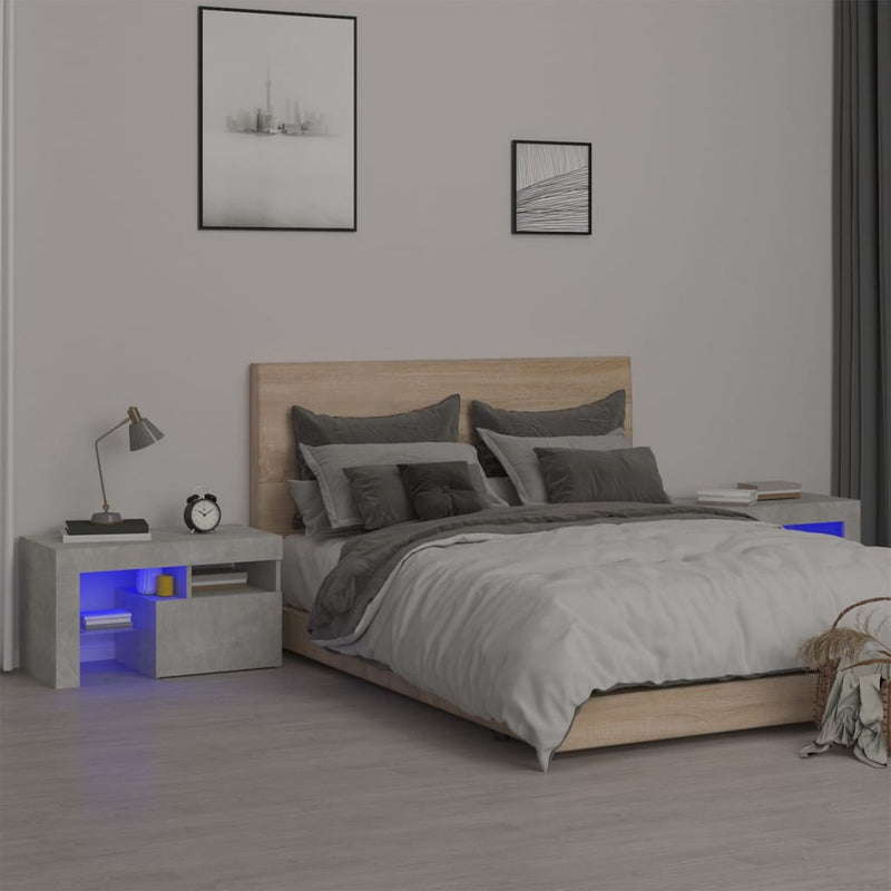 vidaXL 2 db betonszürke LED-lámpás éjjeliszekrény 70x36,5x40 cm