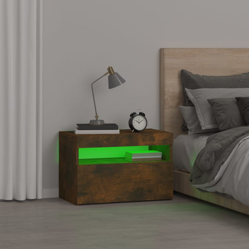 vidaXL füstös tölgy színű éjjeliszekrény LED világítással 60x35x40 cm