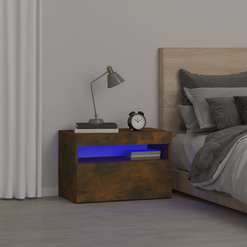 vidaXL füstös tölgy színű éjjeliszekrény LED világítással 60x35x40 cm