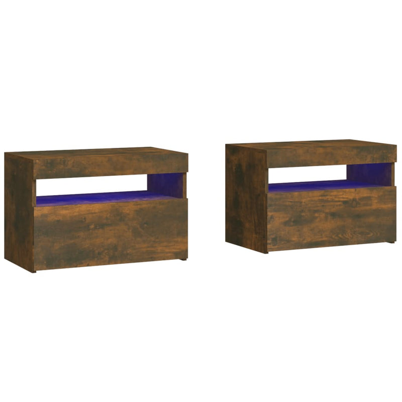 vidaXL 2 db füstös tölgy színű éjjeliszekrény LED-ekkel 60x35x40 cm