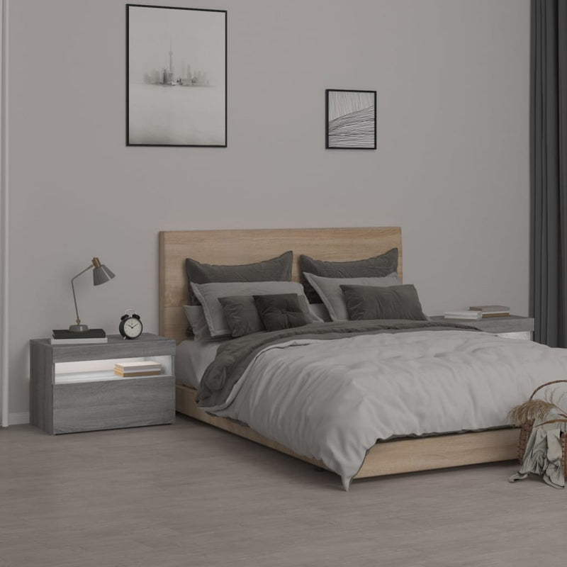 vidaXL 2 db szürke sonoma színű LED-es éjjeliszekrény 60x35x40 cm