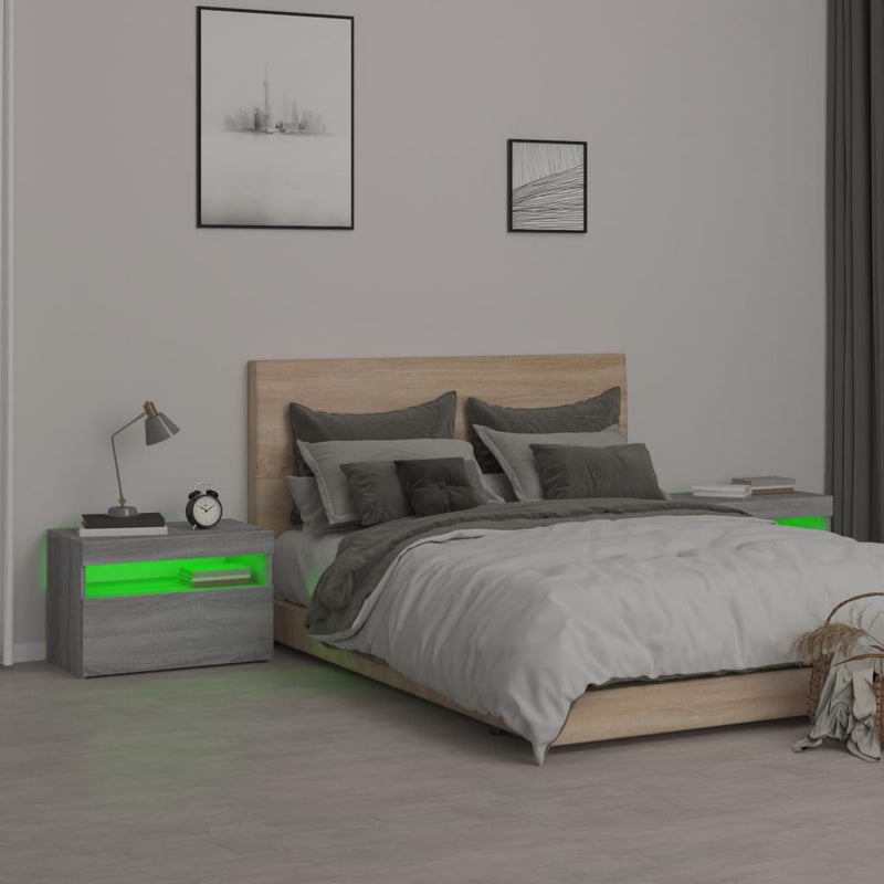 vidaXL 2 db szürke sonoma színű LED-es éjjeliszekrény 60x35x40 cm