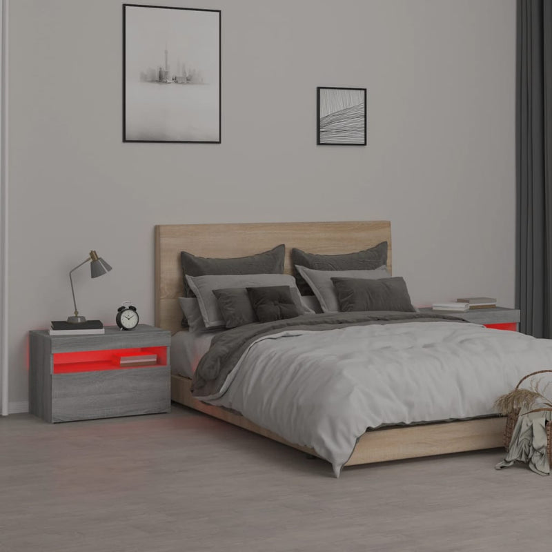 vidaXL 2 db szürke sonoma színű LED-es éjjeliszekrény 60x35x40 cm