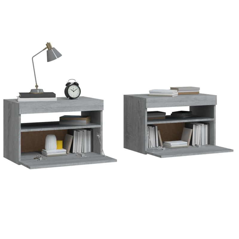 vidaXL 2 db szürke sonoma színű LED-es éjjeliszekrény 60x35x40 cm